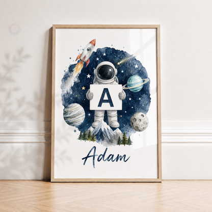 Personalised Astronaut Name Print – Space Nursery Wall Art