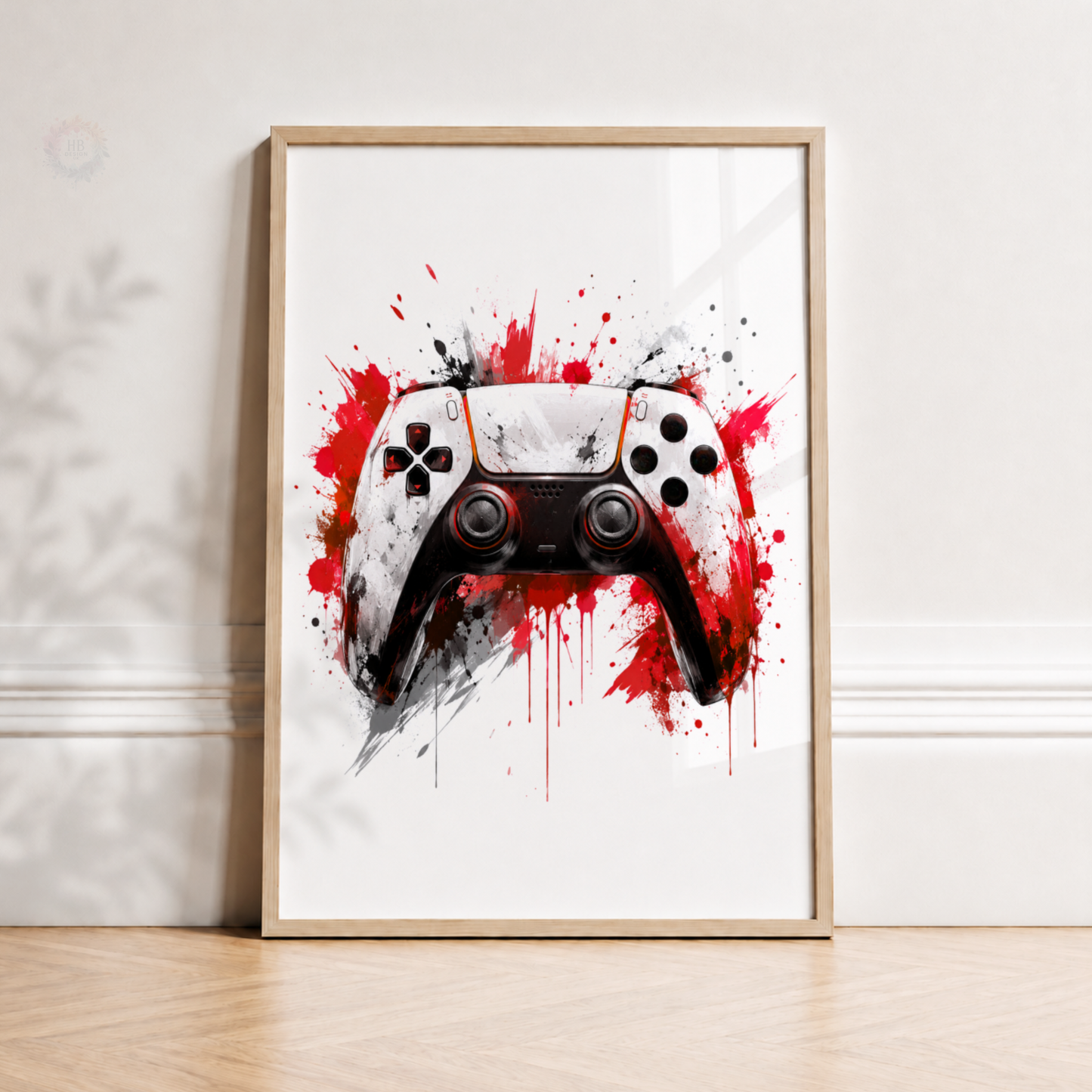 Personalised Red & Black Gamer Wall Art Set – Gaming Controller & Headphones Prints