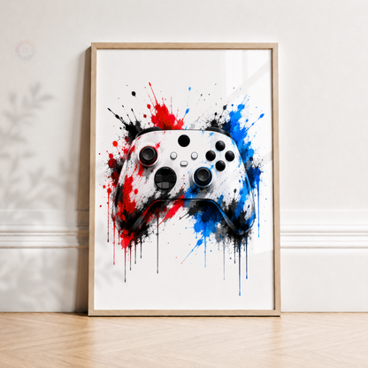 Personalised Red & Blue Gamer Wall Art Set – Gaming Controller & Headphones Prints