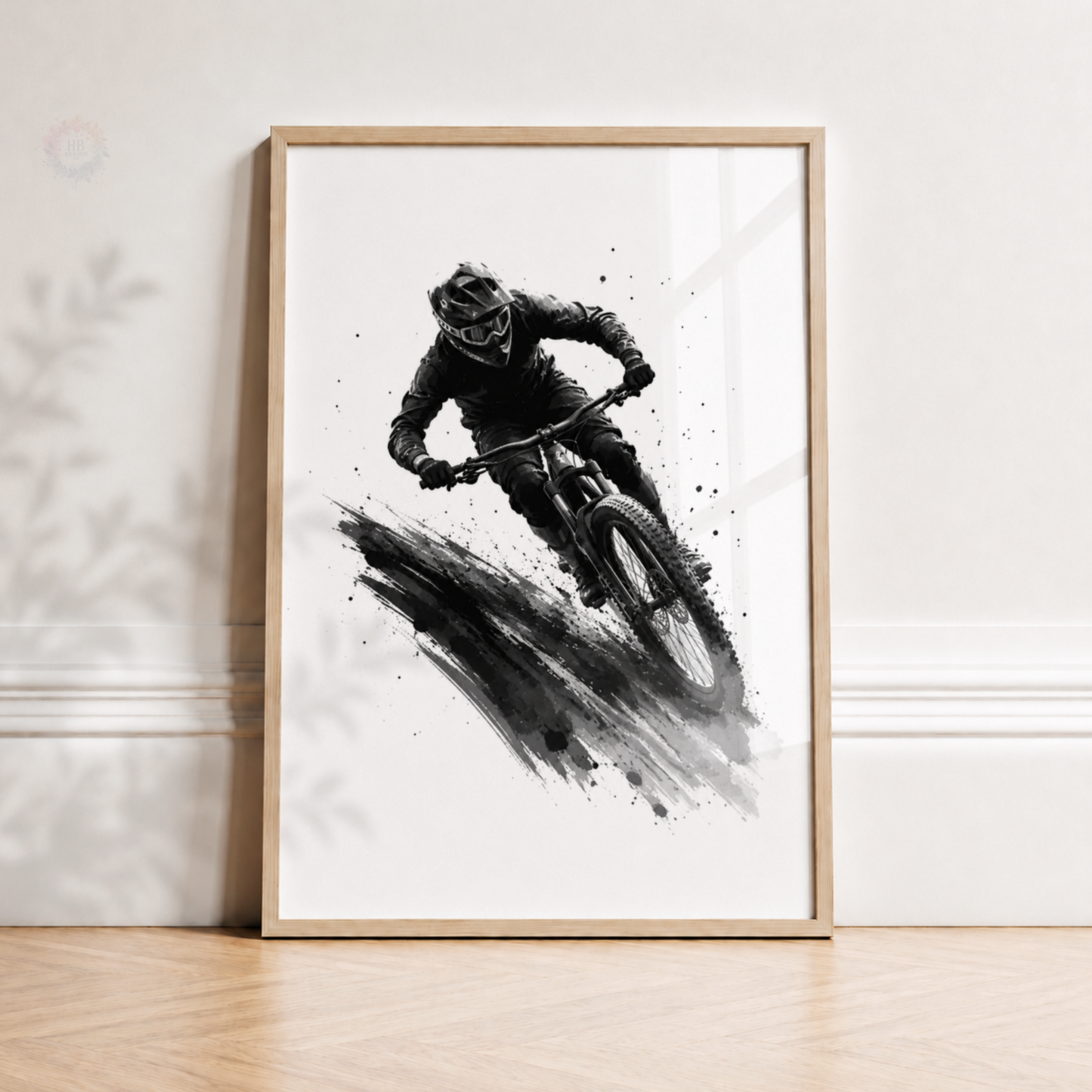 Personalised Mountain Bike Prints – Set of 3 Black & White MTB Cycling Wall Art