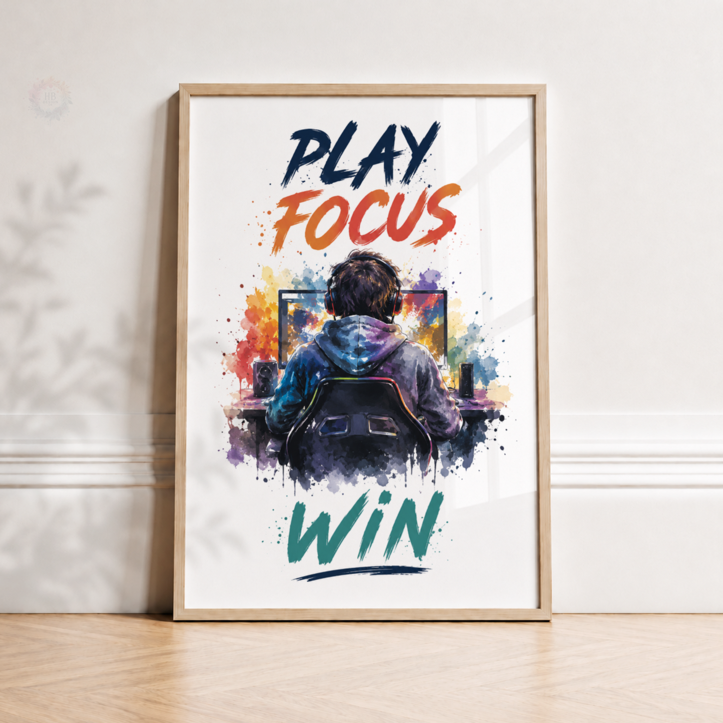 Play Focus Win Gaming Print – Colourful Gamer Bedroom Wall Art