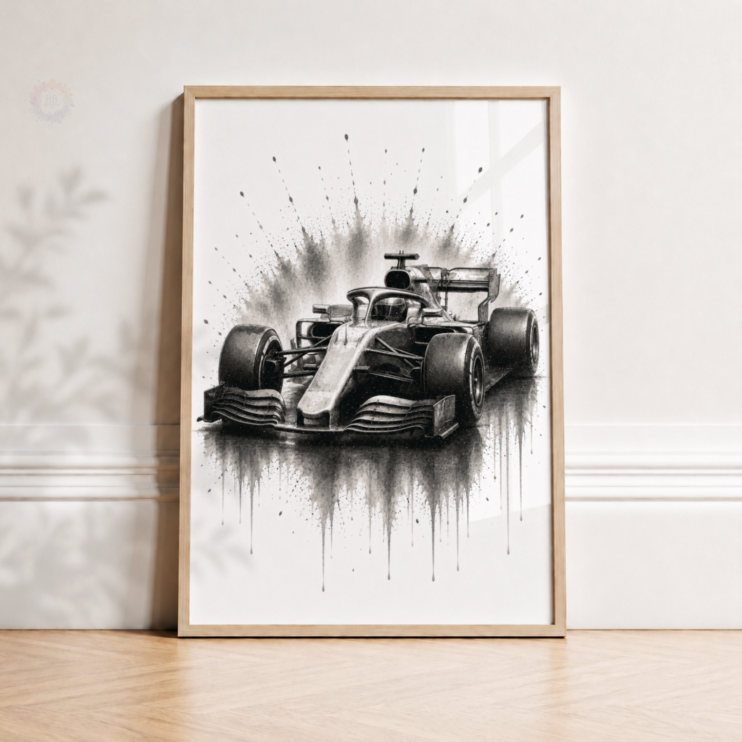 Personalised F1 Racing Wall Art Print Set – Black & White Custom Name & Number