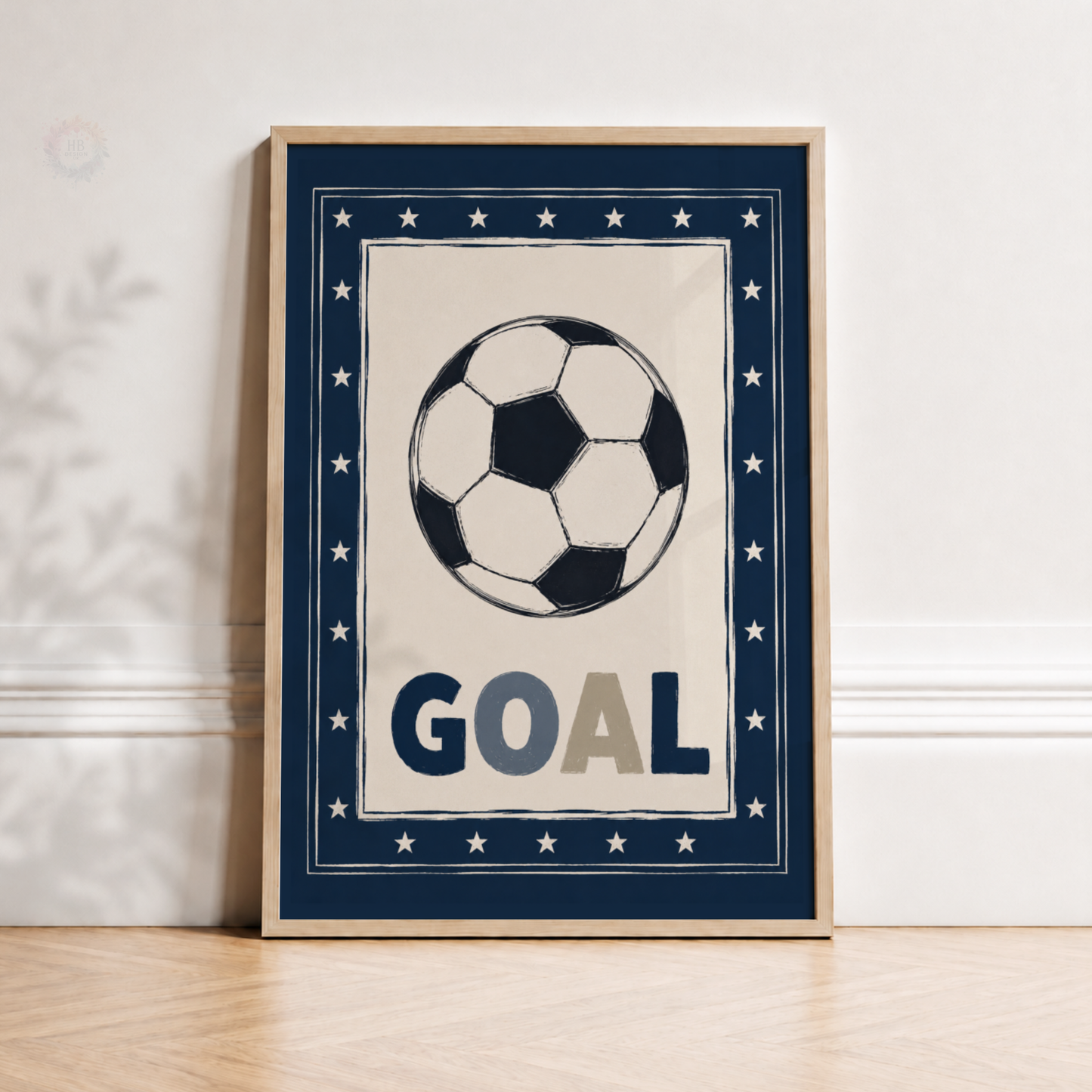 Goal Football Print – Navy Soccer Wall Art for Boys Bedroom