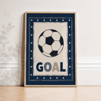 Goal Football Print – Navy Soccer Wall Art for Boys Bedroom