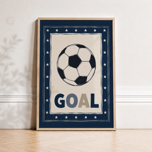 Goal Football Print – Navy Soccer Wall Art for Boys Bedroom