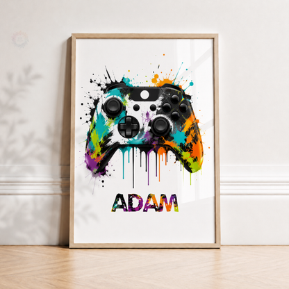 Personalised Colourful Gaming Controller Print – Custom Name Gamer Wall Art
