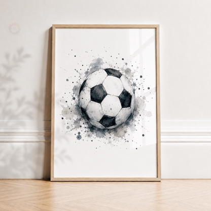 Personalised Black & White Football Wall Art Set – Football Player, Goal & Ball Prints
