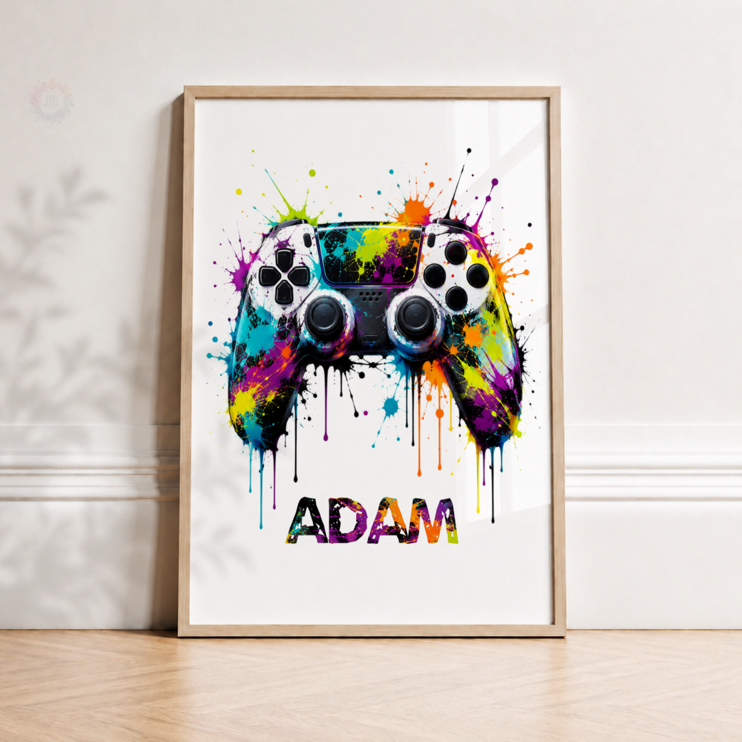 Personalised Colourful Gaming Controller Print – Custom Name Gamer Bedroom Wall Art