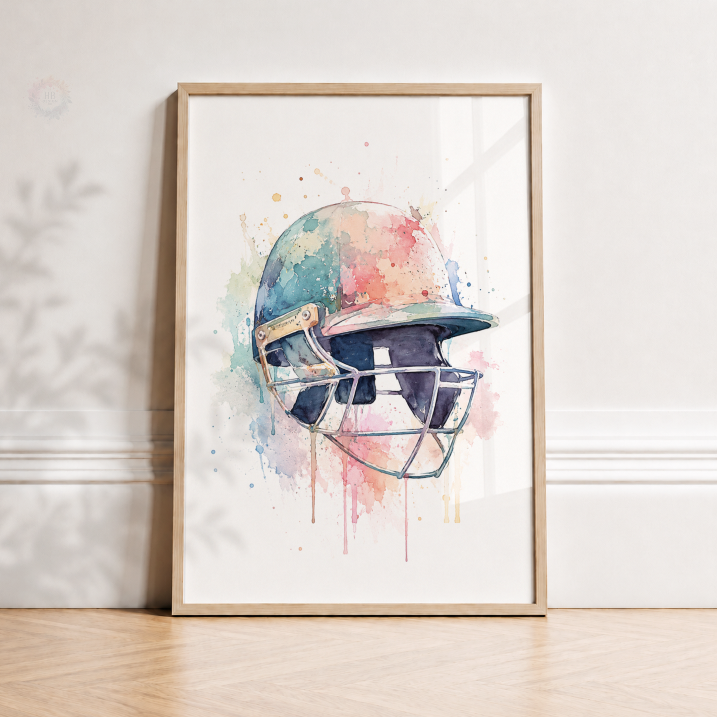 Personalised Cricket Wall Art Prints – Set of 3 Watercolour Bat, Player & Helmet Prints