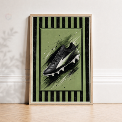 Personalised Green & Black Football Wall Art Set – Name & Number Prints