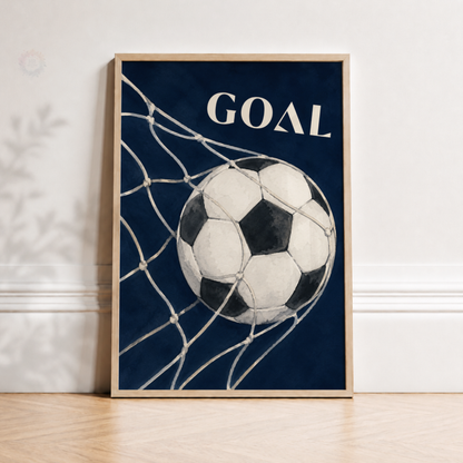 Goal Football Print – Navy Soccer Goal Wall Art for Boys Bedroom