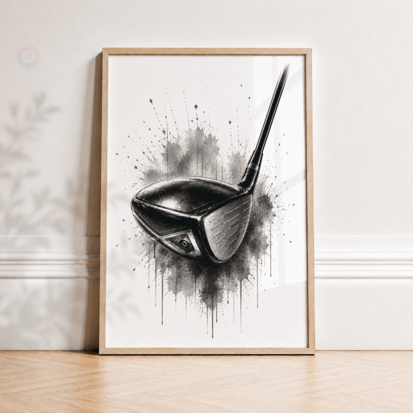 Personalised Golf Wall Art Print Set – Black & White Custom Name & Number