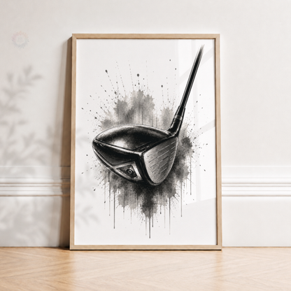 Personalised Golf Wall Art Print Set – Black & White Custom Name & Number