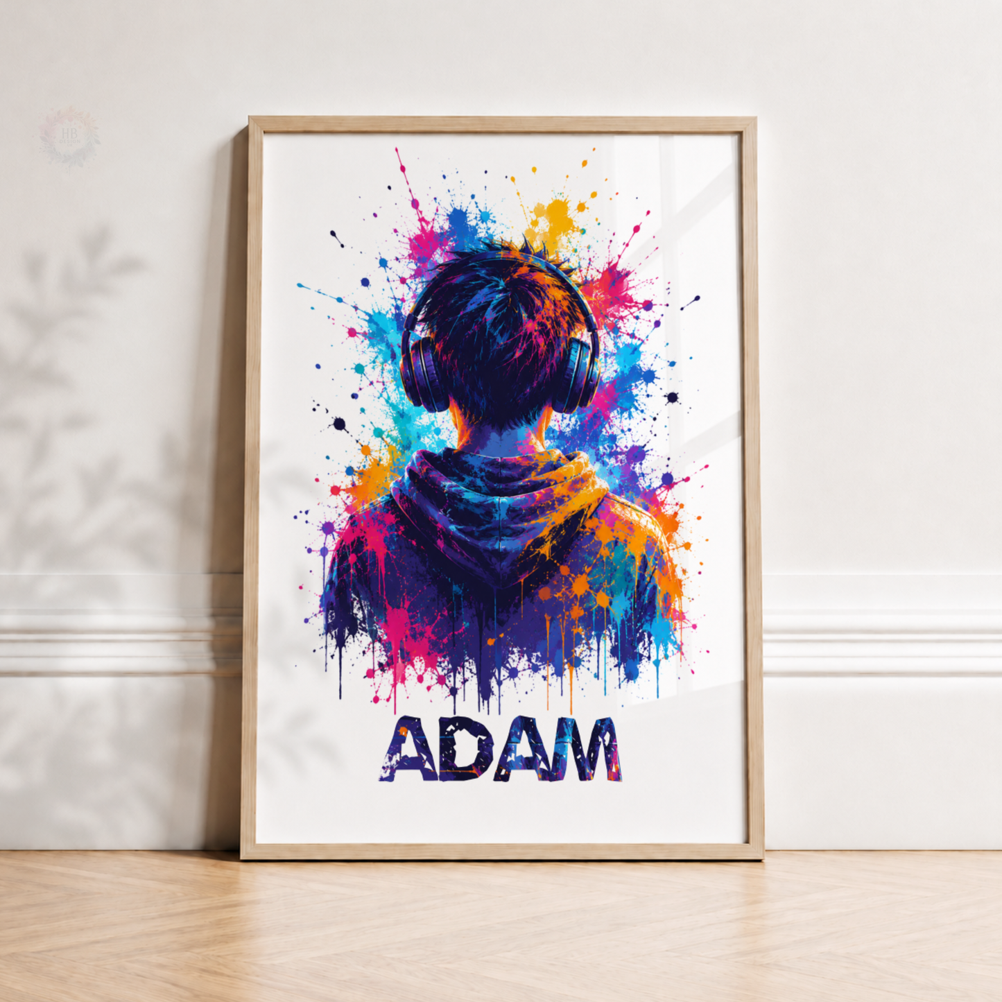 Personalised Gamer Headphones Print – Custom Name Colourful Gaming Wall Art