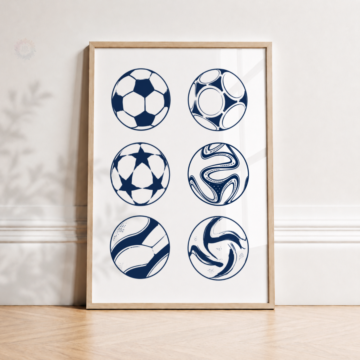 Football Collection Print – Navy Soccer Ball Wall Art for Boys Bedroom