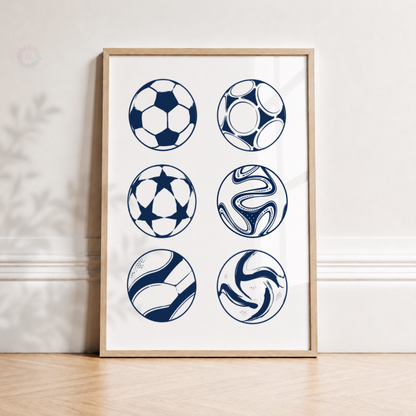 Football Collection Print – Navy Soccer Ball Wall Art for Boys Bedroom