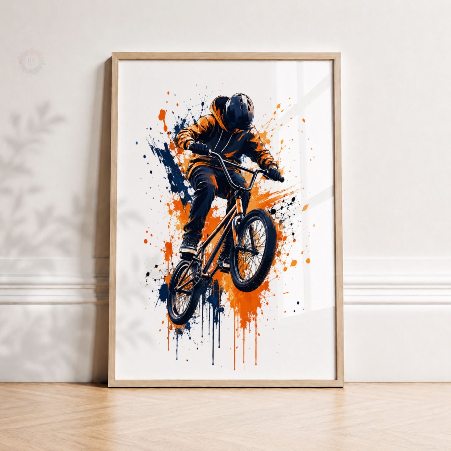 BMX Bike Wall Art Prints – Set of 3 Orange & Navy Freestyle Cycling Prints