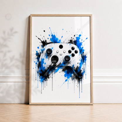 Personalised Blue Gamer Wall Art Set – Gaming Controller, Gamer & Headphones Prints