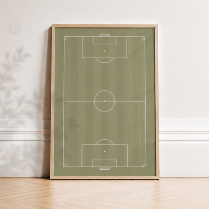 Minimalist Football Pitch Print – Sage Green Soccer Wall Art for Boys Bedroom