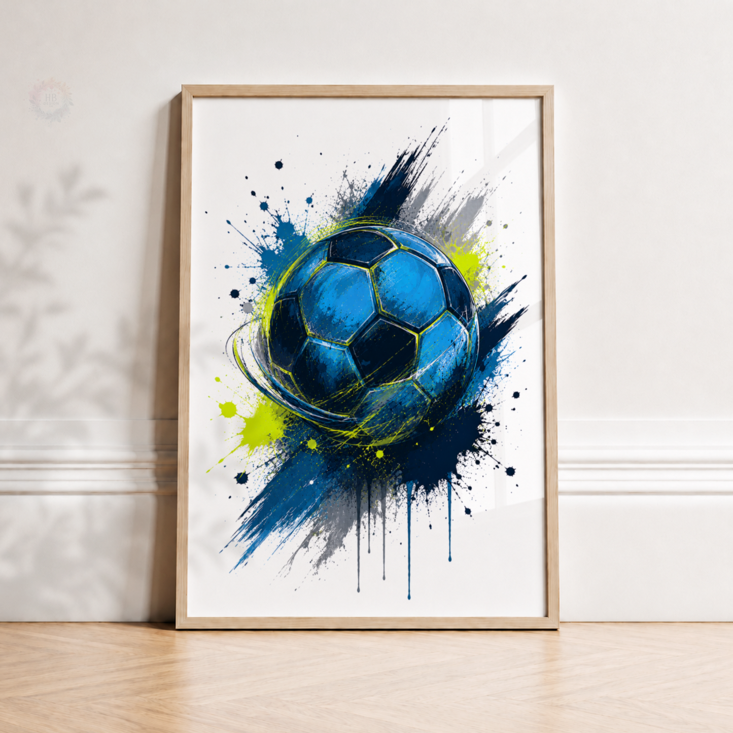 Personalised Blue Football Wall Art Set – Name & Number Football Prints