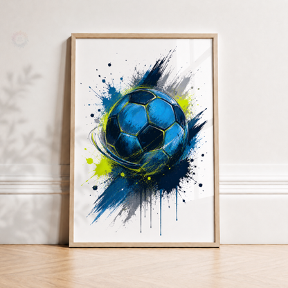 Personalised Blue Football Wall Art Set – Name & Number Football Prints