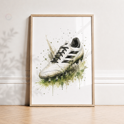 Personalised Football Wall Art Set – Green Watercolour Name & Number Prints