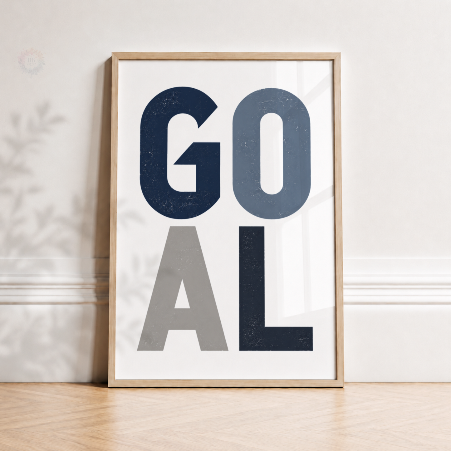 GOAL Typography Print – Navy Blue Football Wall Art for Boys Bedroom