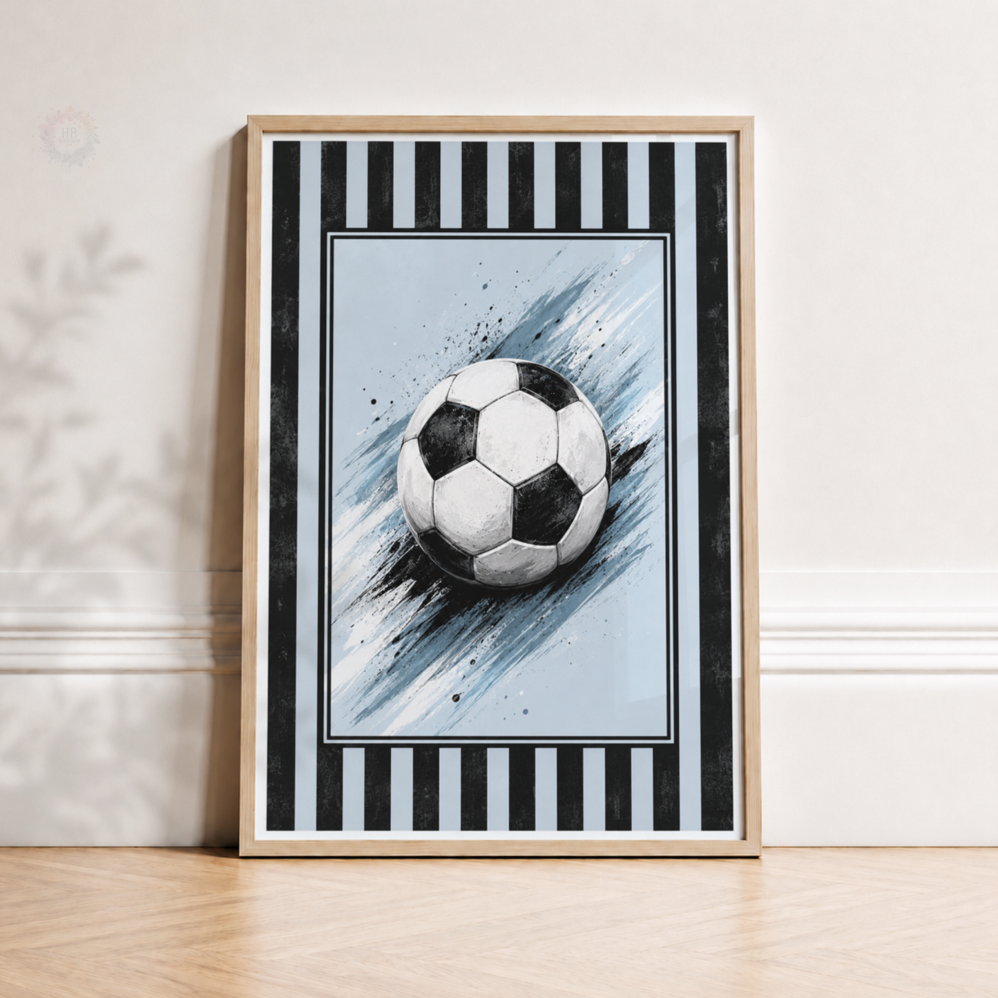 Personalised Blue & Black Football Wall Art Set – Name & Number Prints