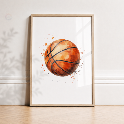 Personalised Basketball Wall Art Prints – Set of 3 Watercolour Player, Hoop & Ball Prints