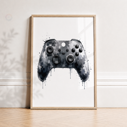 Personalised Black & Grey Gamer Wall Art Set – Controller, Gamer & Headphones Prints