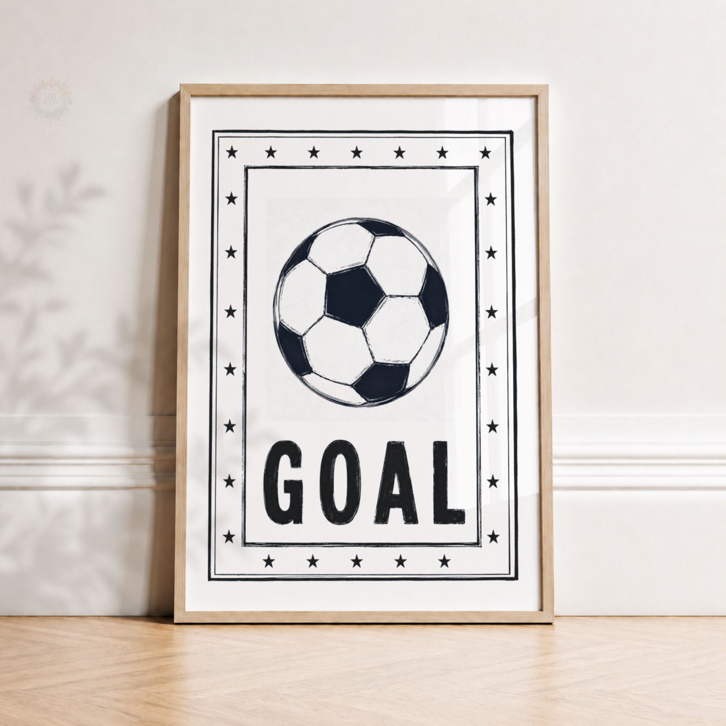 Goal Football Print – Black & White Soccer Wall Art for Boys Bedroom