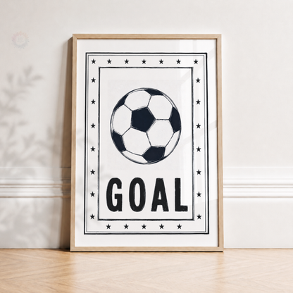 Goal Football Print – Black & White Soccer Wall Art for Boys Bedroom