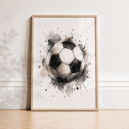 Personalised Black & White Football Wall Art Set – Name & Number Football Prints