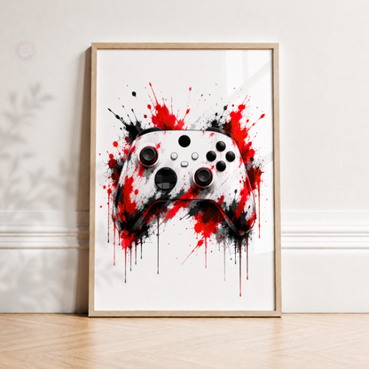 Personalised Red & Black Gamer Wall Art Set – Controller, Gamer & Headphones Prints