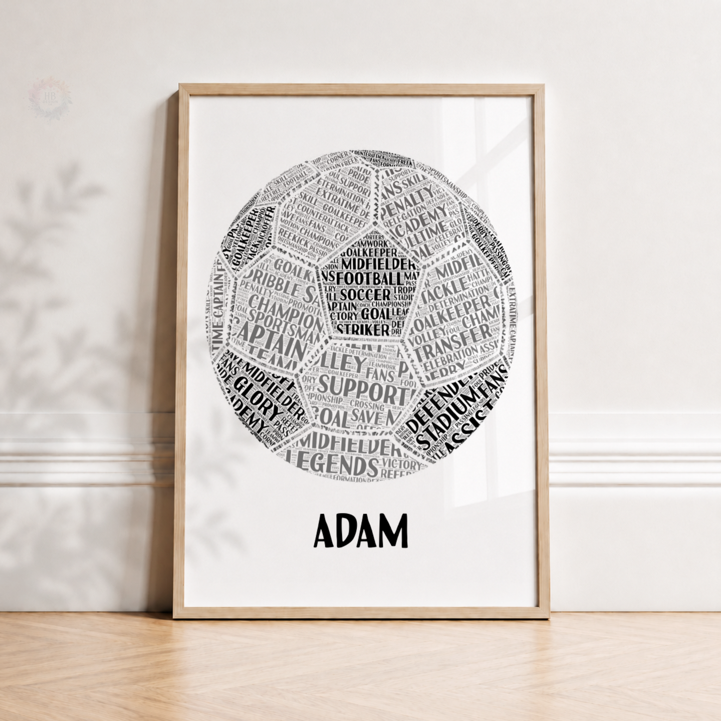 Personalised Football Word Art Print – Custom Name Soccer Wall Art for Boys Bedroom