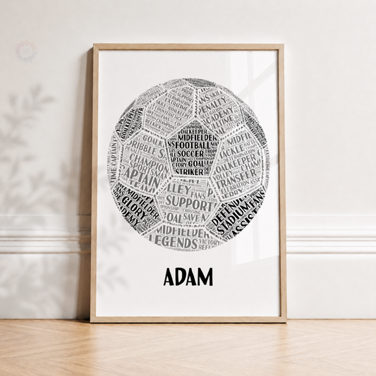 Personalised Football Word Art Print – Custom Name Soccer Wall Art for Boys Bedroom