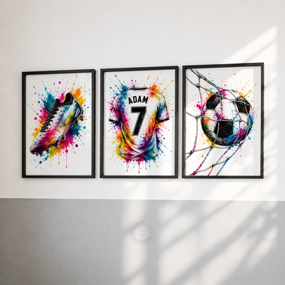Personalised Football Wall Art Set – Colourful Football Boot, Shirt & Ball Prints
