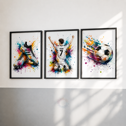 Personalised Football Player Wall Art Set – Colourful Football Bedroom Prints