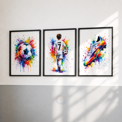 Personalised Colourful Football Wall Art Set – Name & Number Prints