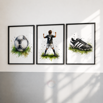Personalised Football Wall Art Set – Football Player, Ball & Boot Prints