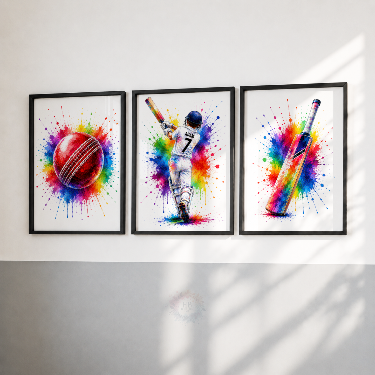 Personalised Cricket Wall Art Print Set – Custom Name & Number