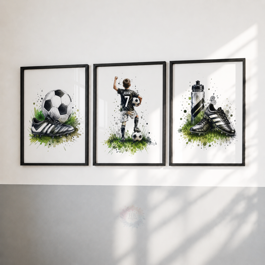 Personalised Football Wall Art Set – Football Player, Boots & Ball Prints