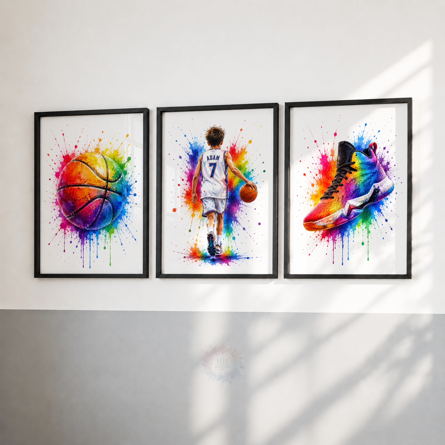 Personalised Basketball Wall Art Print Set – Custom Name & Number