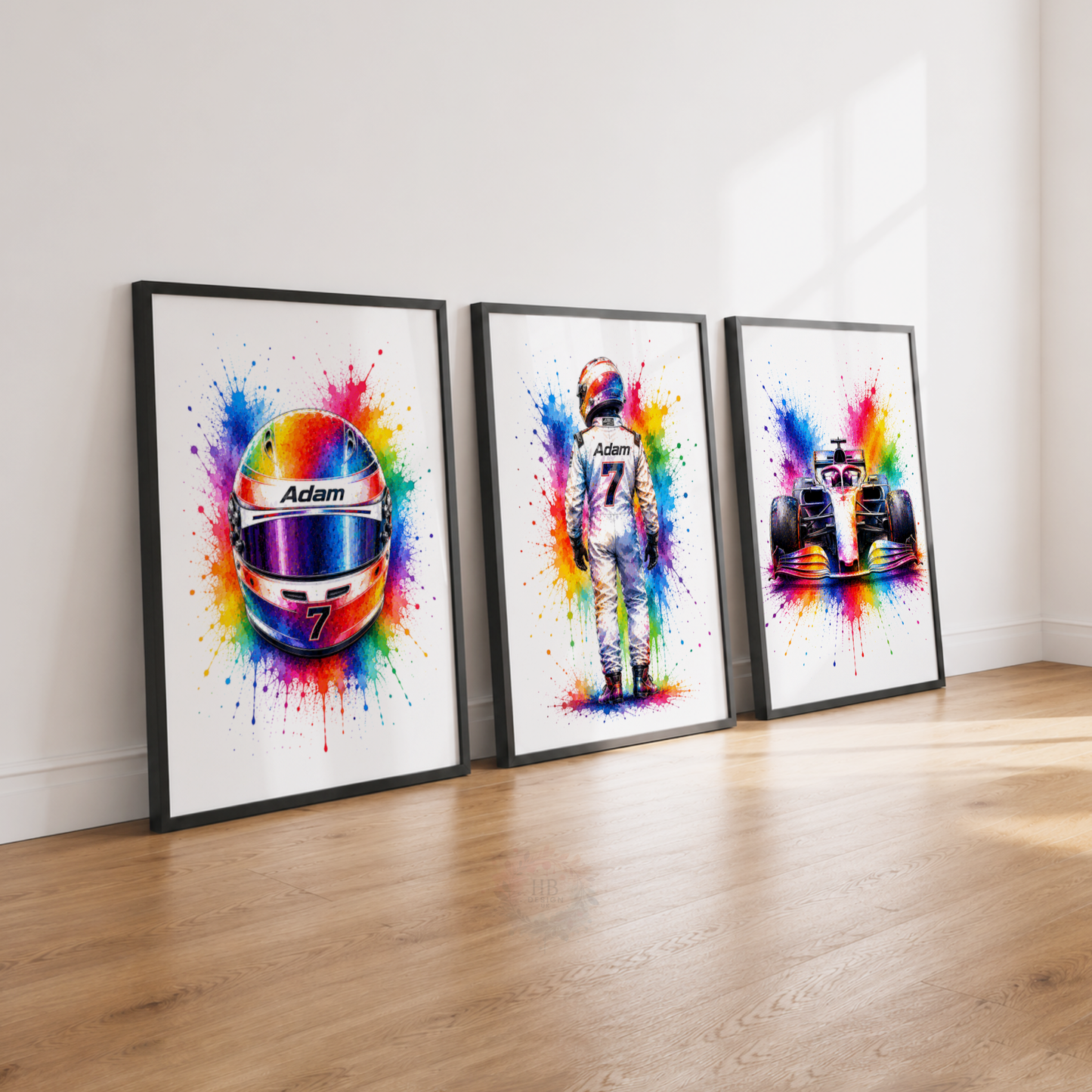 Personalised F1 Racing Wall Art Print Set – Custom Name & Number