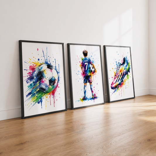 Personalised Colourful Football Wall Art Set – Name & Number Player Prints