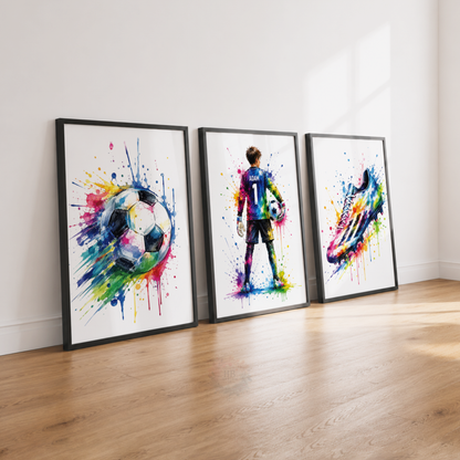 Personalised Colourful Goalkeeper Football Wall Art Set – Name & Number Prints