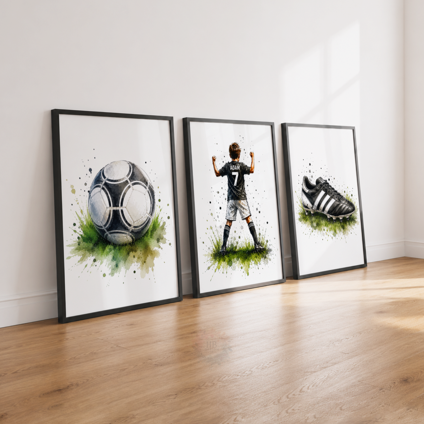 Personalised Football Wall Art Set – Football Player, Ball & Boot Prints