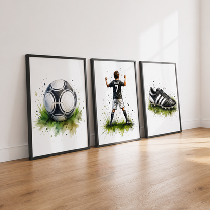 Personalised Football Wall Art Set – Football Player, Ball & Boot Prints