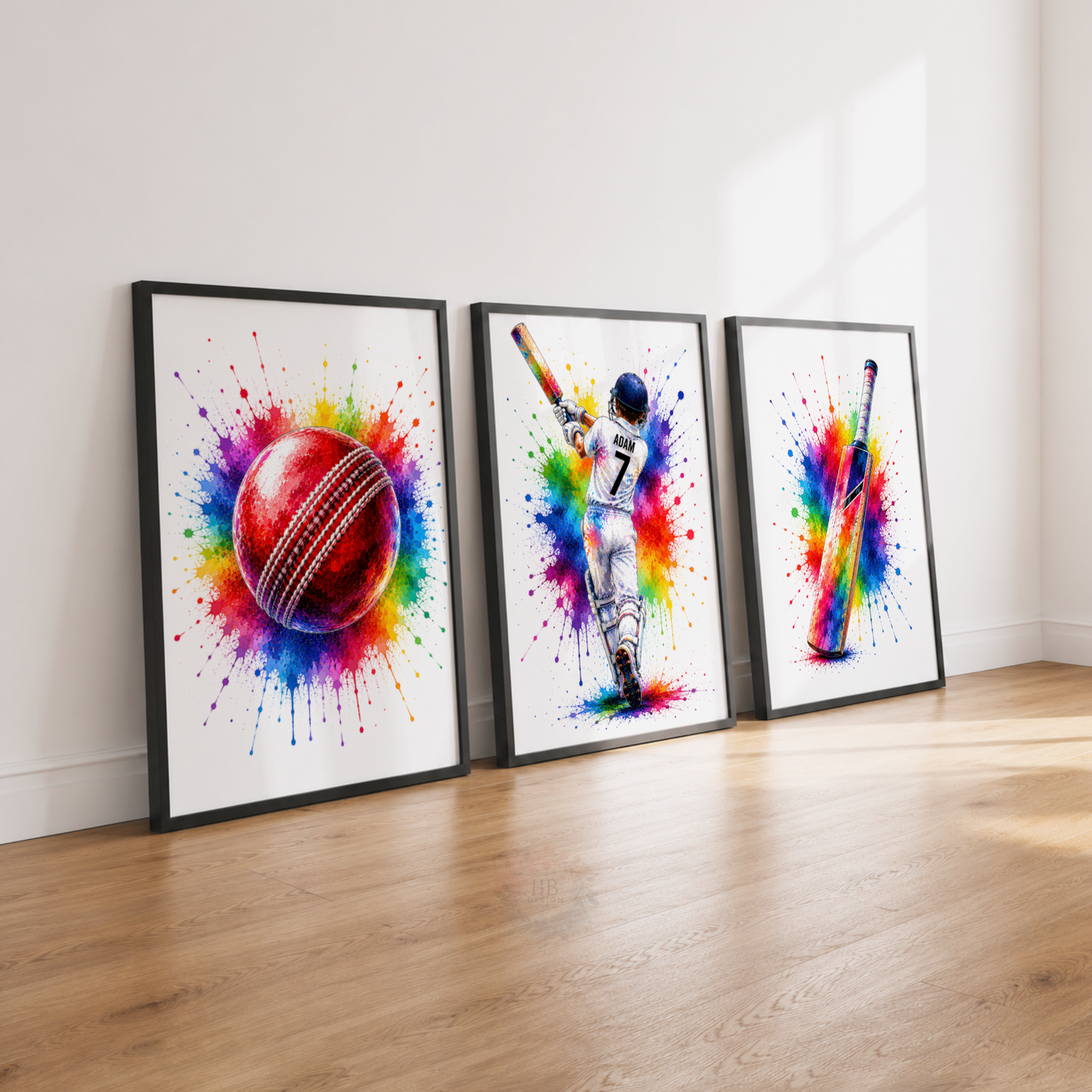 Personalised Cricket Wall Art Print Set – Custom Name & Number