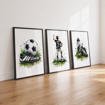 Personalised Football Wall Art Set – Football Player, Boots & Ball Prints